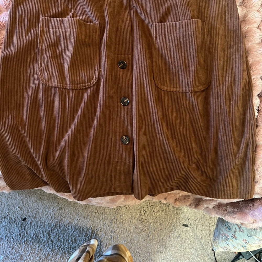Brown Corduroy Button-Down Skirt